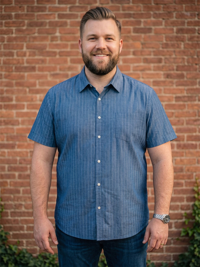 Men Plus Size Pelagos Blue Striped Shirts