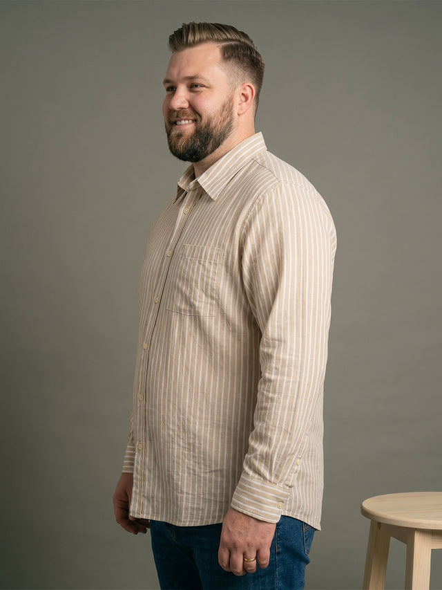 Men Plus Size Xylaris Light Brown Striped Shirts