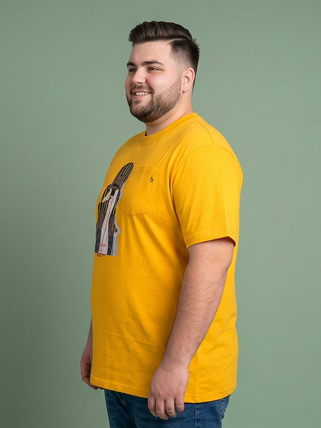 Men Plus Size Solarsketch Yellow Printed Round Neck