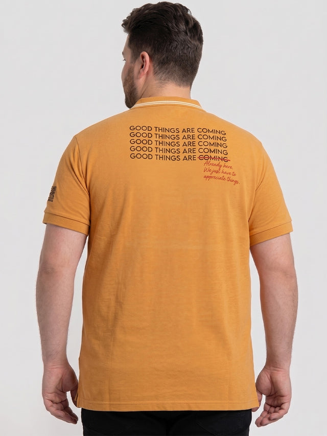 Men Plus Size Inscription Yellow Printed Polo