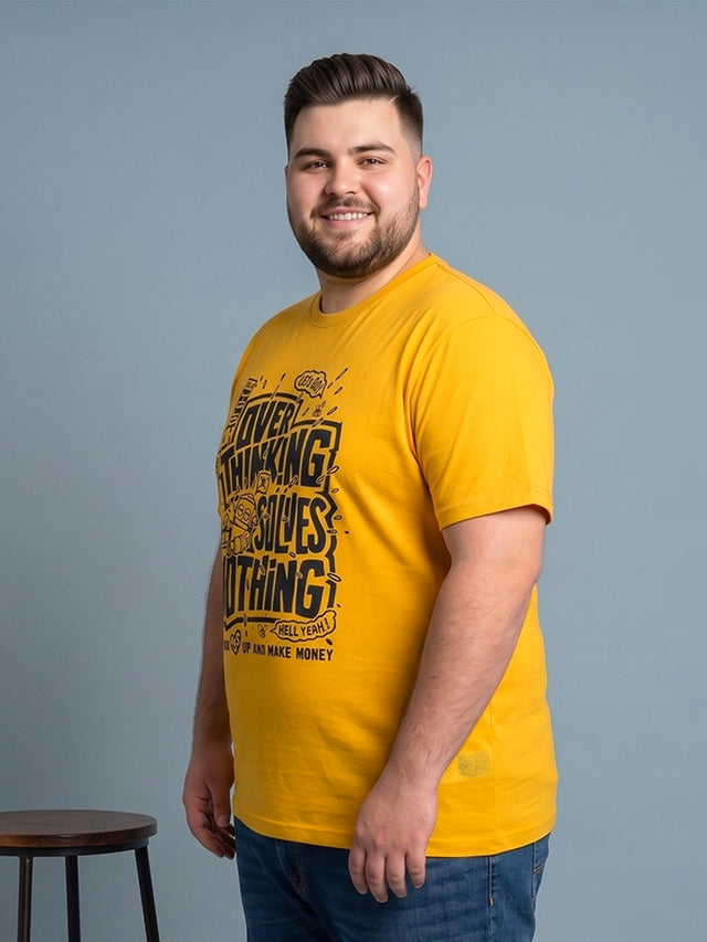Men Plus Size Ideastorm Yellow Printed Round Neck