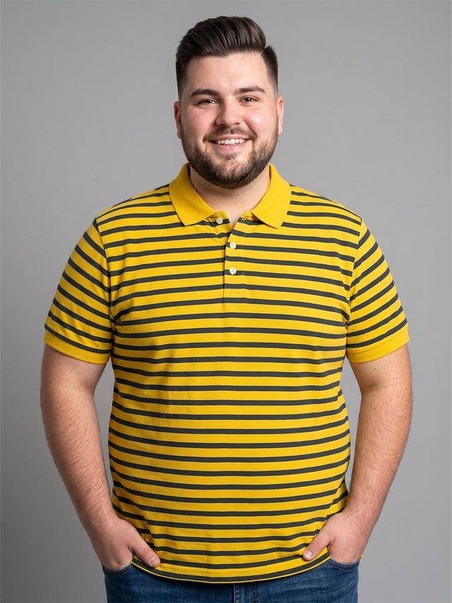 Men Plus Size Bisque Multi Striped Polo