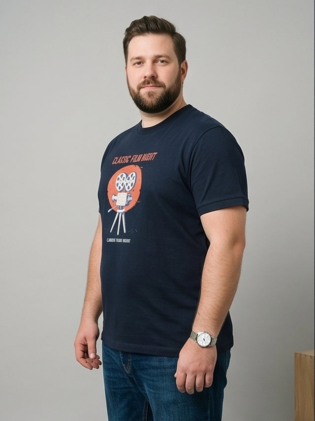 Men Plus Size Reeldream Black Printed Round Neck