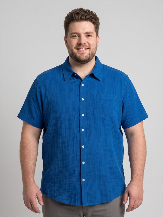 Men Plus Size Wrinkra Royal Blue Solid Shirts