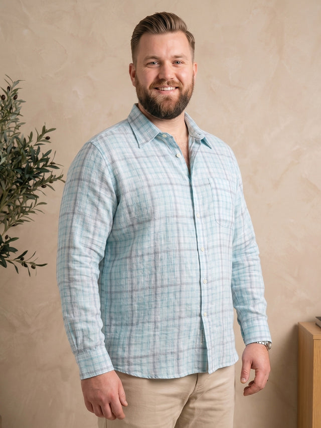 Men Plus Size Aquavelle Sky Blue Check Shirts