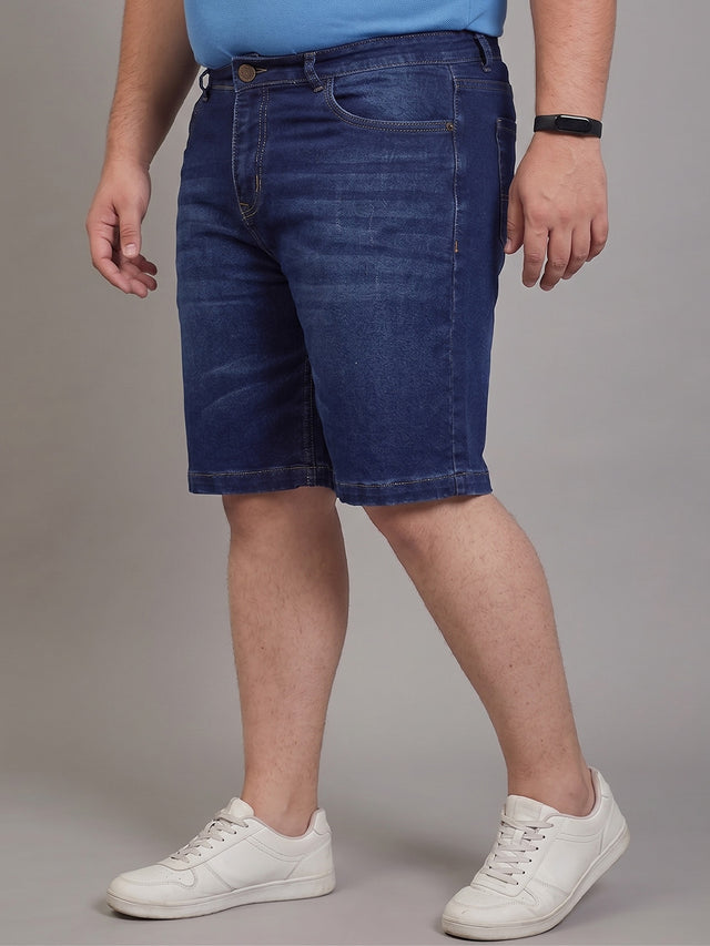 Men Plus Size Effusive Navy Blue Washed Shorts