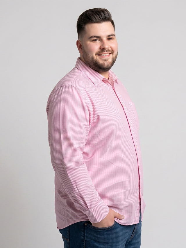Men Plus Size Zovan Pink Striped Shirts