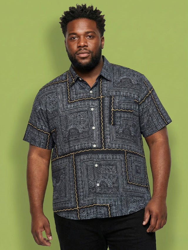 Men Plus Size Sector Multicolor Printed Casual Shirt
