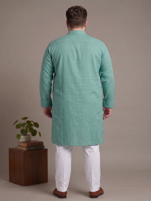 Men Plus Size Tejora Turquoise Solid Kurta