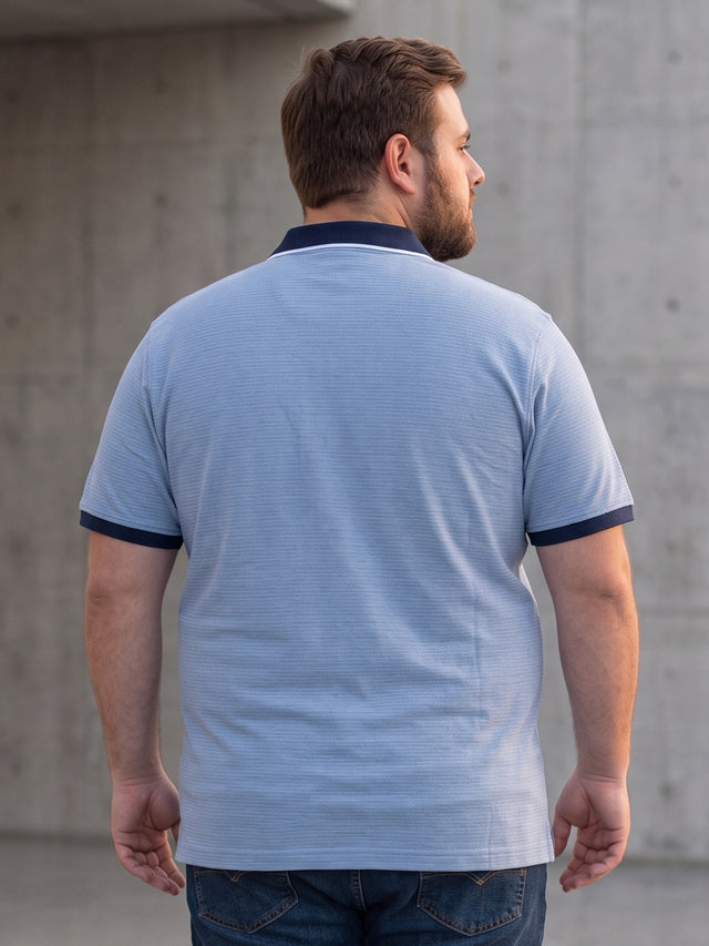 Men Plus Size Sterling Blue Self Design Polo Tshirt