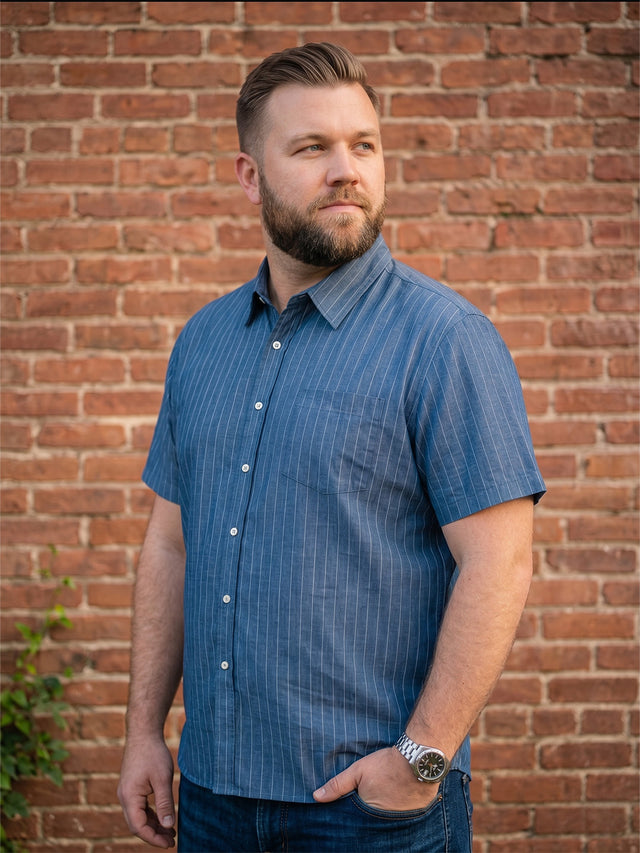 Men Plus Size Pelagos Blue Striped Shirts