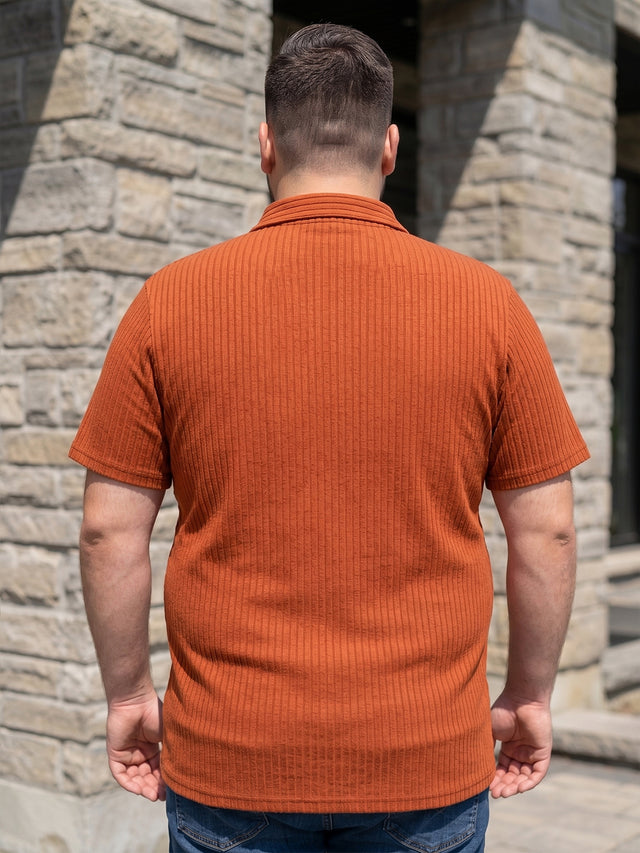 Men Plus Size Orson Orange Self Design Polo Tshirt
