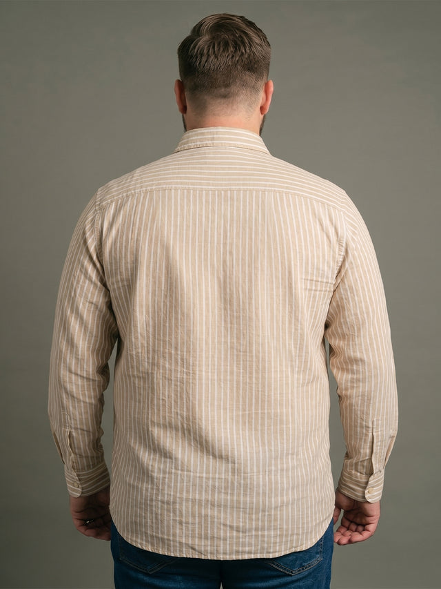 Men Plus Size Xylaris Light Brown Striped Shirts