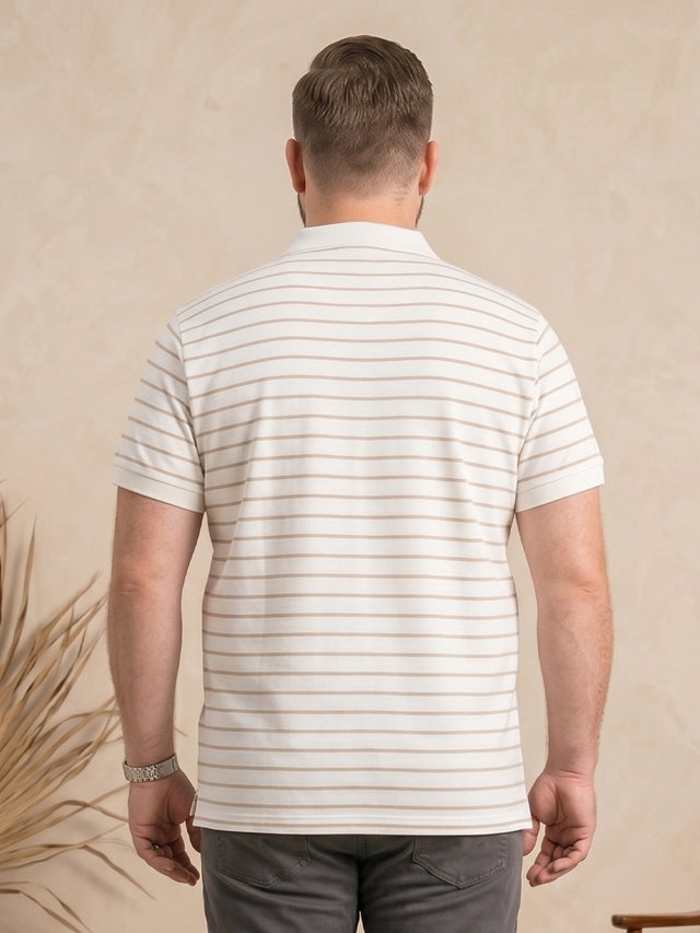 Men Plus Size Elegant White Striped Polo Tshirt