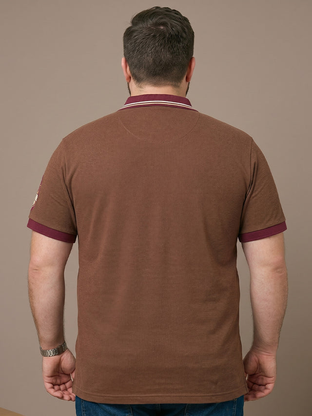 Men Plus Size Oatmeal Beige Solid Polo