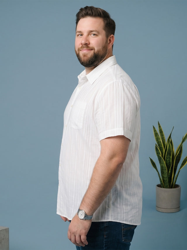 Men Plus Size Bonewhite White Textured Shirts
