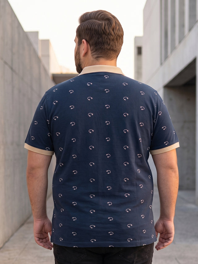 Men Plus Size Nebula Navy Blue Printed Polo