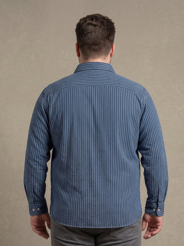 Men Plus Size Stormstripe Navy Blue Striped Shirts