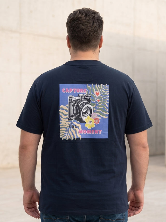 Men Plus Size Flashfocus Black Printed Round Neck