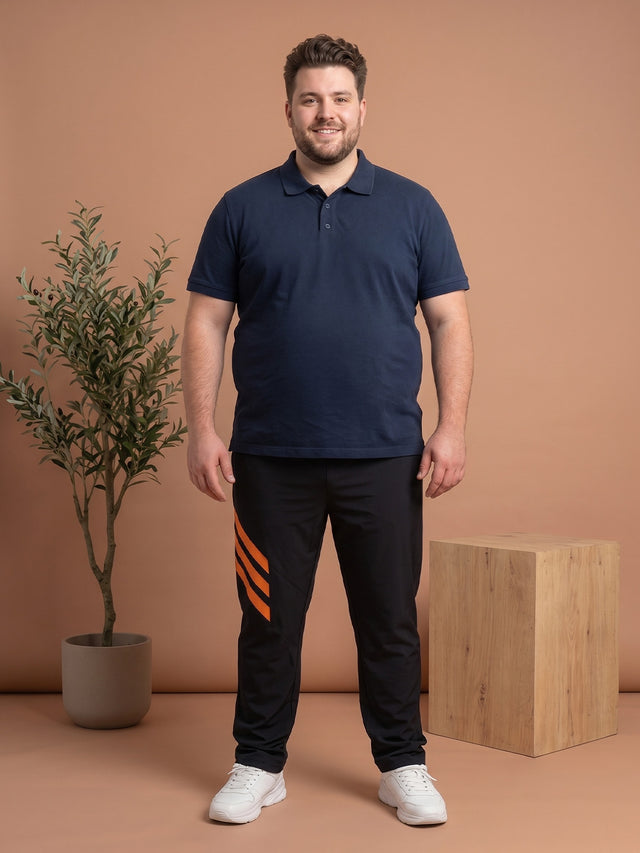 Men Plus Size Nightlights Black Solid Trackpants