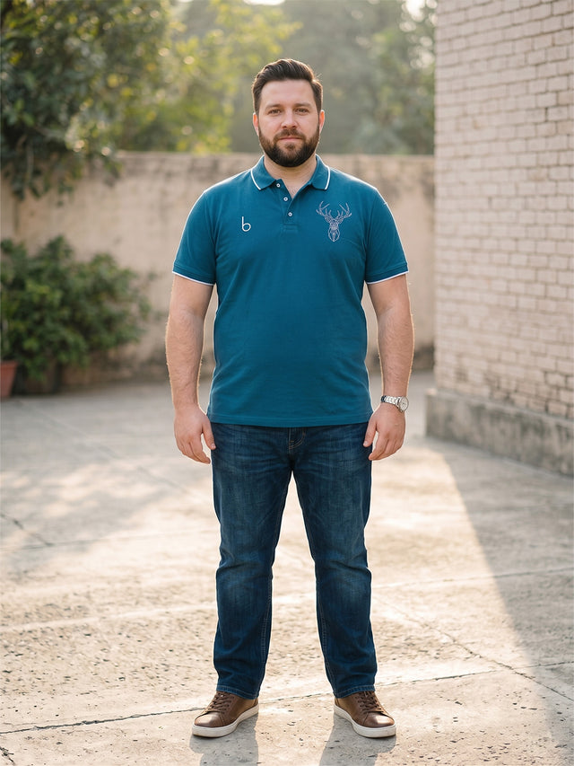 Men Plus Size Beast-Teal Teal Solid Polo