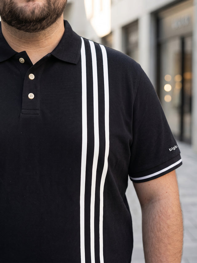 Men Plus Size Leng Striped Black Polo Men Tshirt