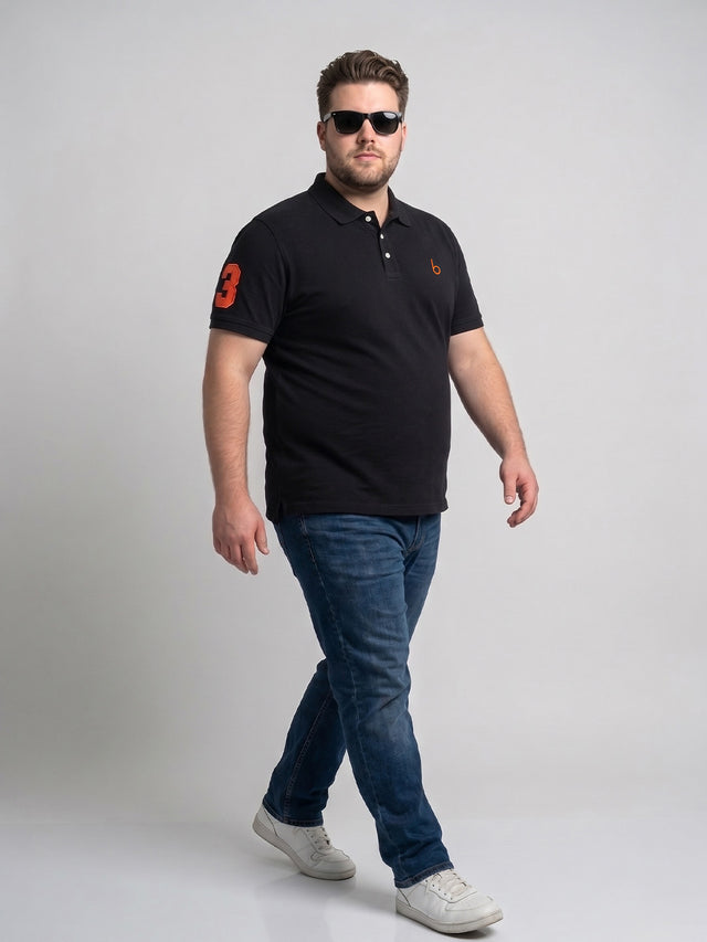 Men Plus Size Aura-Black Black Solid Polo