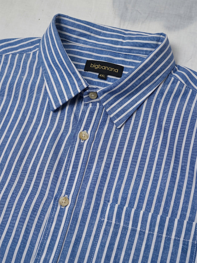 Men Plus Size Blixor Dark Blue Striped Shirts