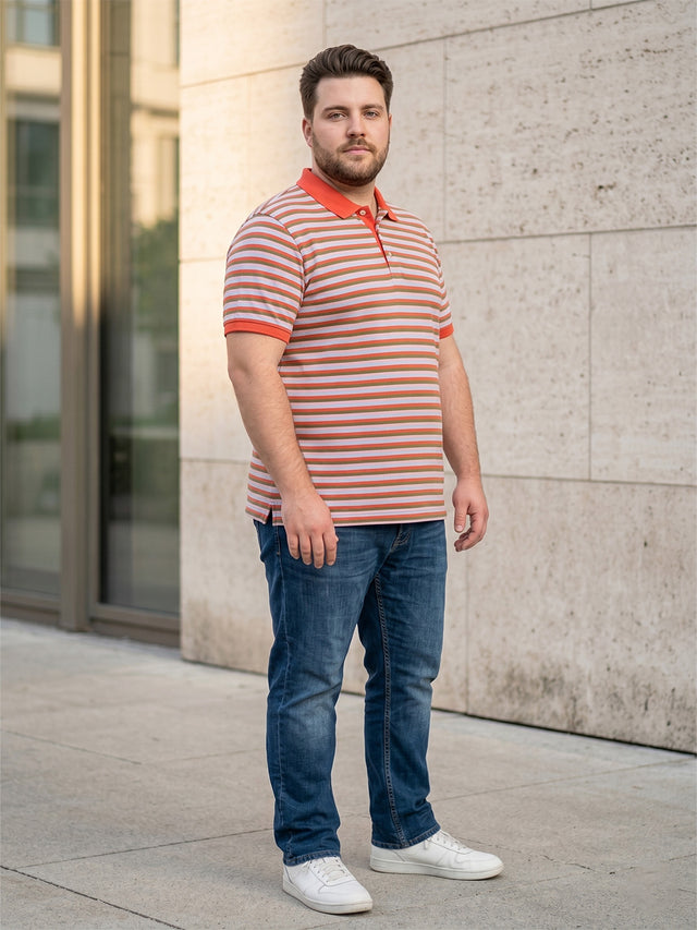 Men Plus Size Buttoned Multi Striped Polo