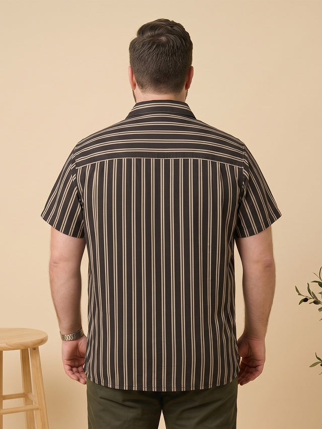 Men Plus Size Coffeescape Multi Striped Shirts