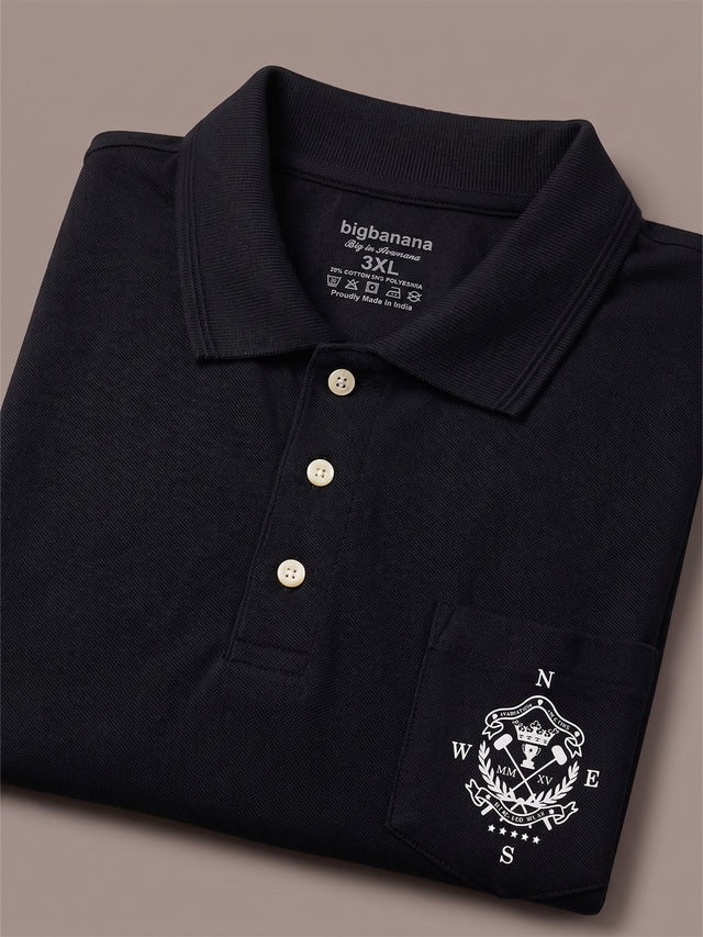 Men Plus Size Marine Black Printed Polo