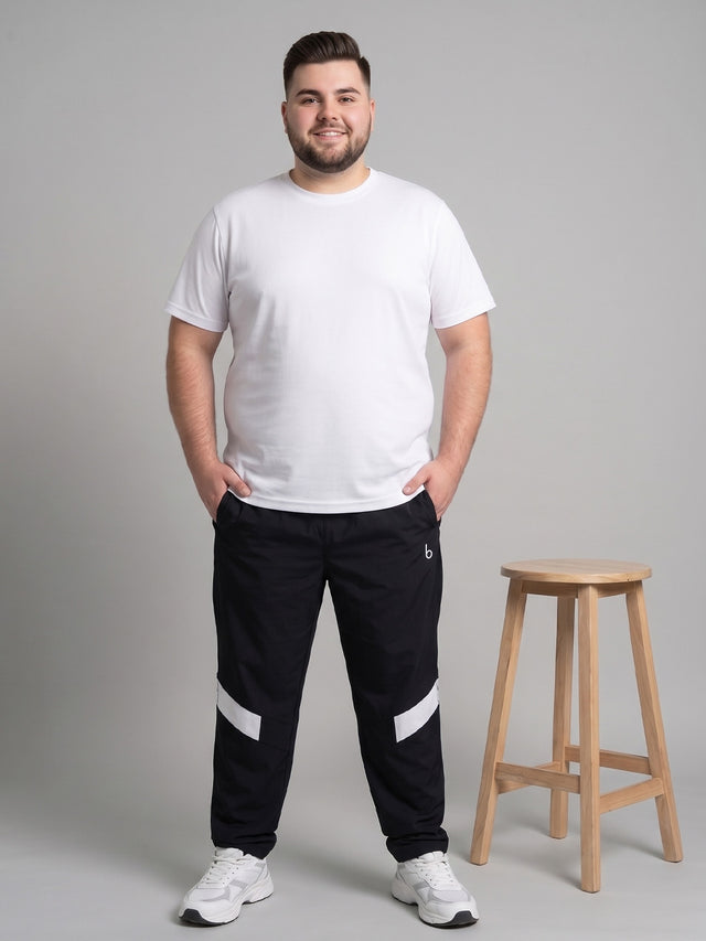 Men Plus Size Crossbeams Black Solid Trackpants