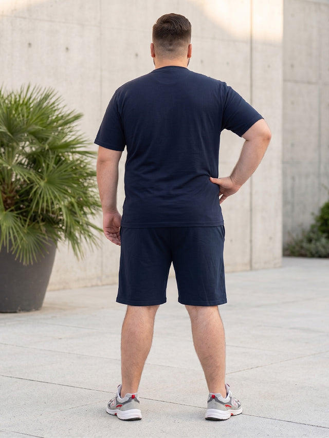 Men Plus Size Throwback Navy Blue Printed Co-Ords