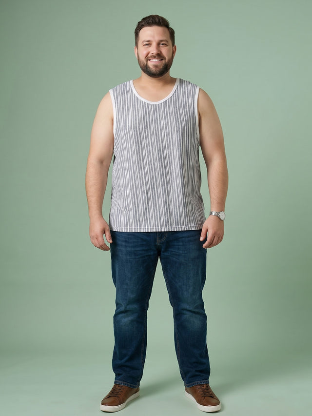 Men Plus Size Deluge White Striped Vest