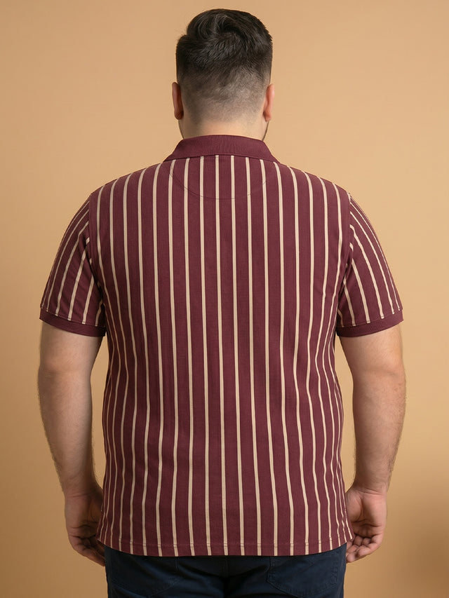 Men Plus Size Merlot Multi Striped Polo