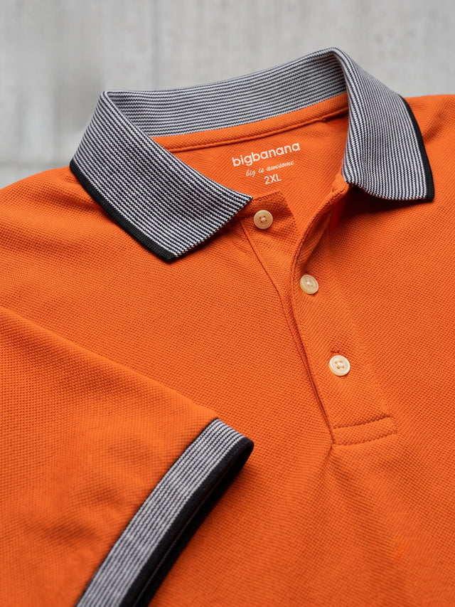 Men Plus Size Rush-Orange Orange Solid Polo Tshirts
