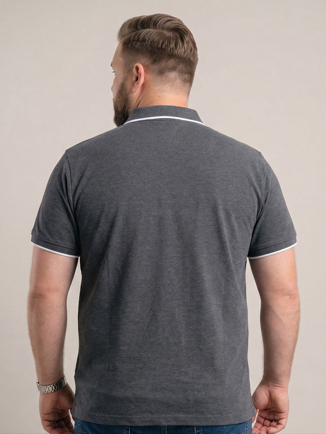 Men Plus Size Pewter Multi Colorblock Polo