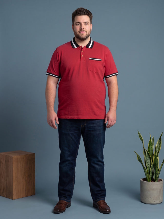 Men Plus Size Geranium Red Solid Polo
