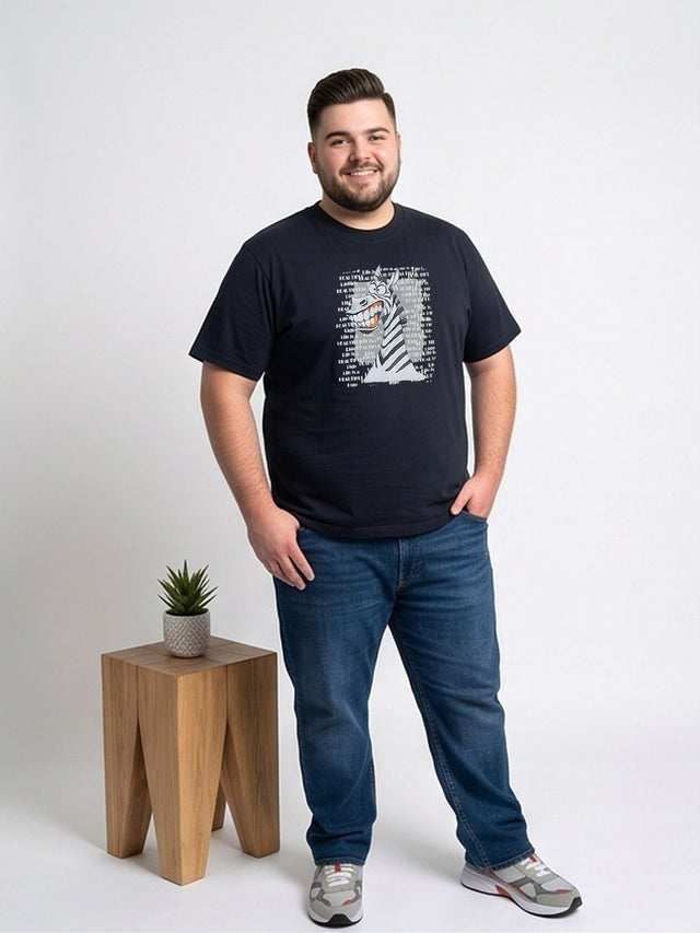 Men Plus Size Wildword Black Printed Round Neck