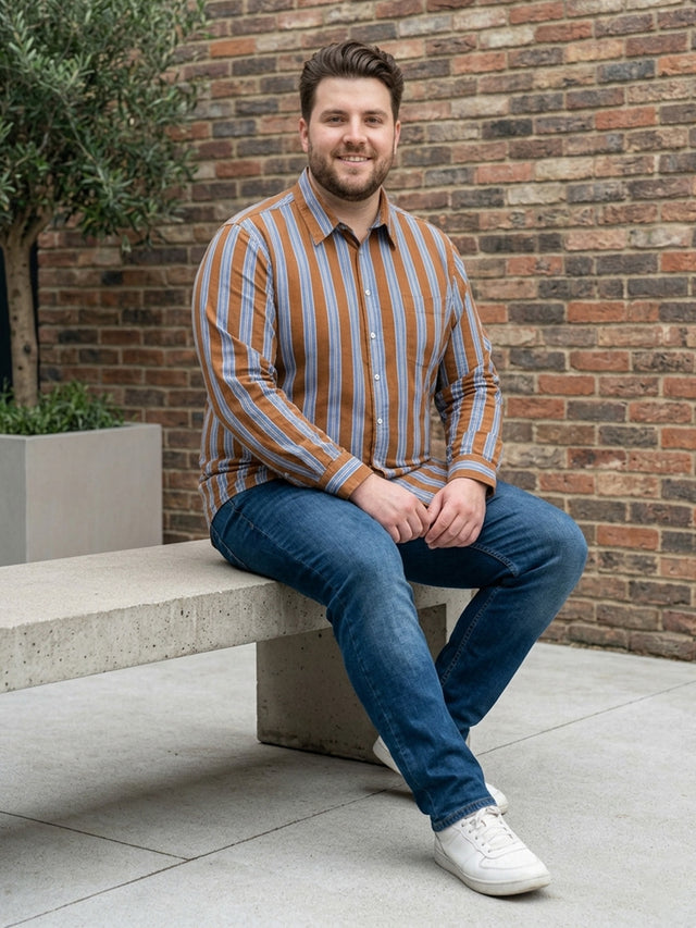 Men Plus Size Cocoa Multi Striped Shirts