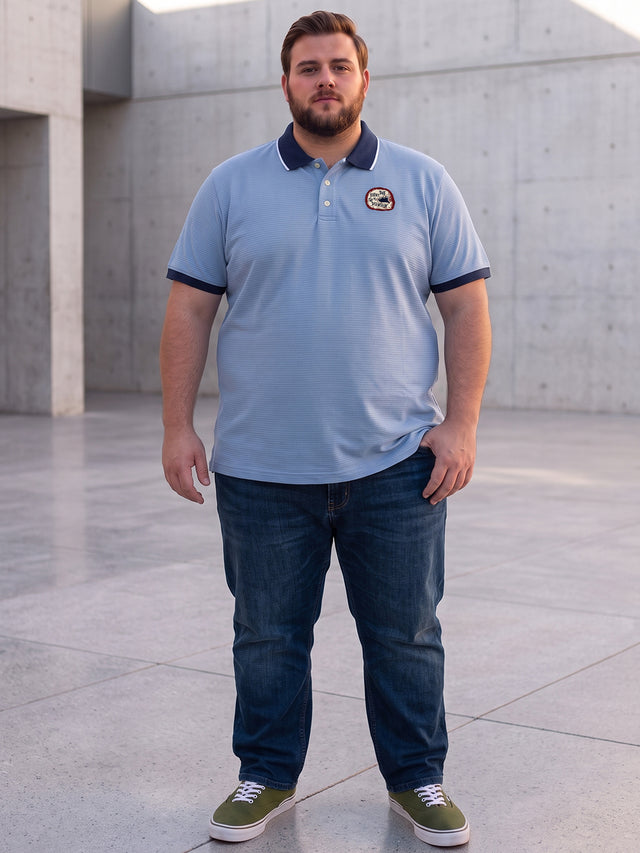Men Plus Size Sterling Blue Self Design Polo Tshirt