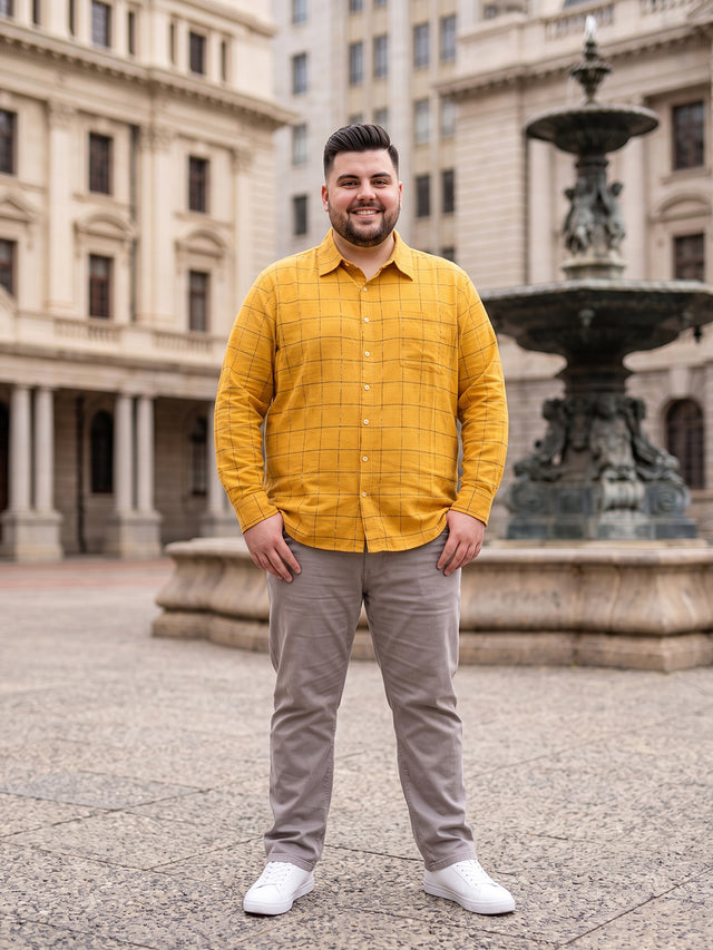 Men Plus Size Naoise Mustard Check Shirts