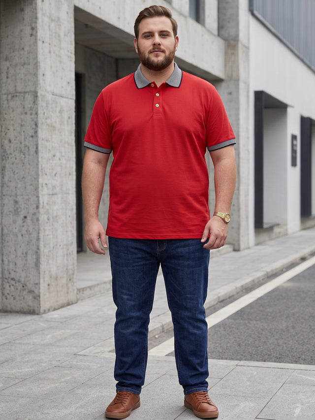 Men Plus Size Rush-Red Red Solid Polo Tshirts