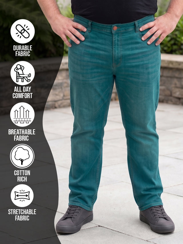Men Plus Size Virello Green Solid Jeans