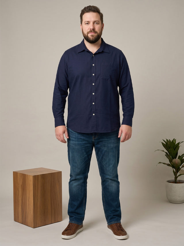 Men Plus Size Navyroth Navy Solid Shirts