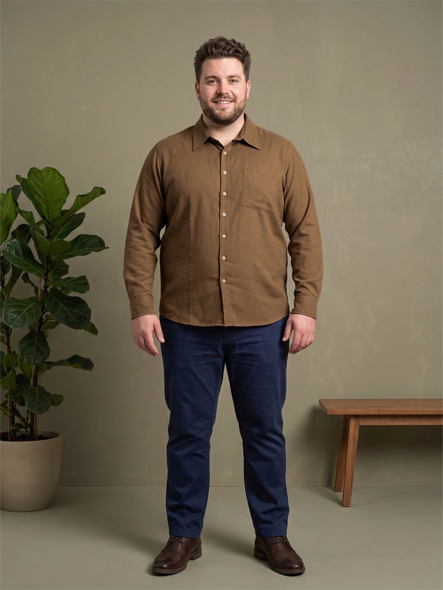 Men Plus Size Taverno Brown Solid Shirts