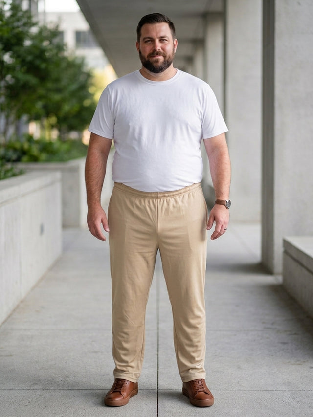 Men Plus Size Gossamer Beige Solid Trackpant