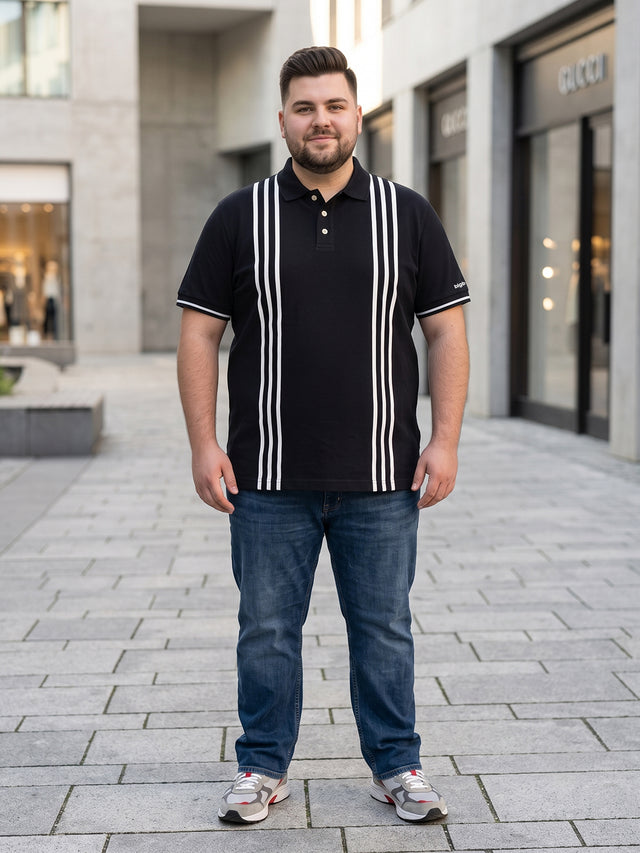 Men Plus Size Leng Striped Black Polo Men Tshirt