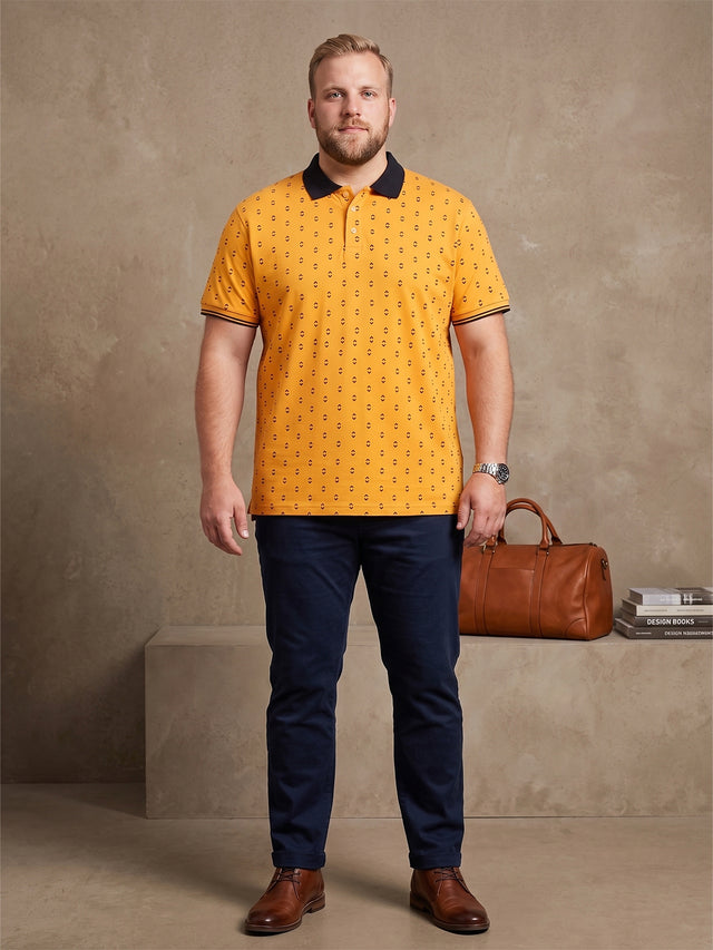 Men Plus Size Goldra Yellow Printed Polo Tshirt