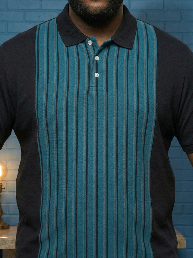 Men Plus Size Cerulean Multi Striped Polo